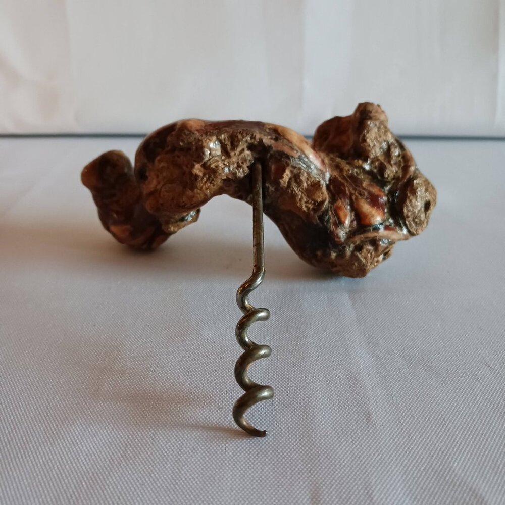 Vintage French Corkscrew With Grapevine Wood Handle